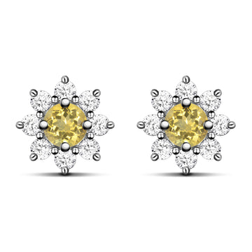 Sunflower Natural Round Yellow Citrine Sterling Silver Stud Earrings